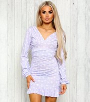JUSTYOUROUTFIT Lilac Ditsy Floral Frill Open Tie Back Mini Dress